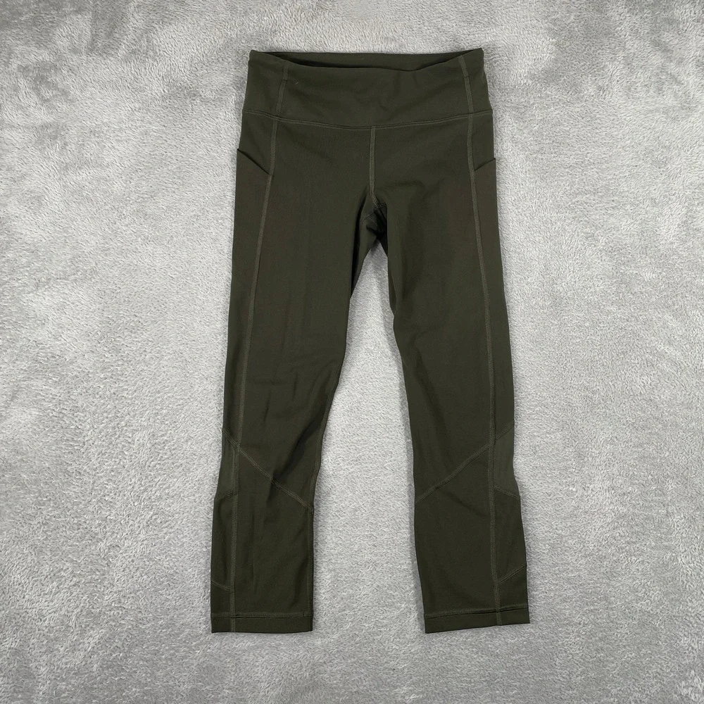 Lululemon Speed Up Crop Leggings Womens Medium Dark Olive Green Yoga Running